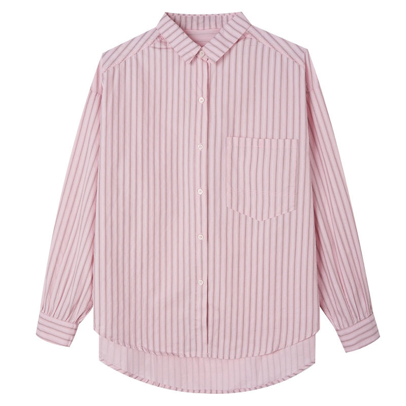 粉色条纹衬衫女长袖春秋冬装新款针织披肩上衣设计感女式衬衣,淘宝优惠券,粉丝福利购,淘宝优惠卷