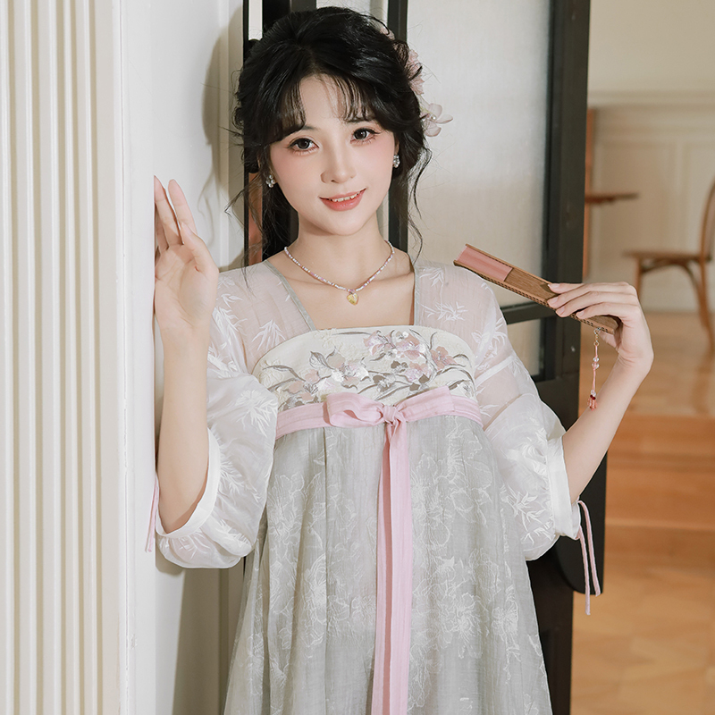 汉尚华莲[雾中花]改良汉服国风汉元素假俩件齐胸连衣裙日常少女夏 - 图2