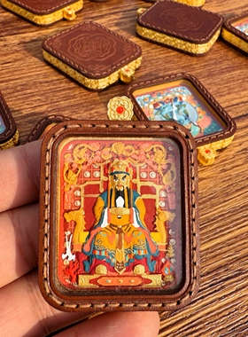 五台山五爷文殊菩萨手绘唐卡吊坠