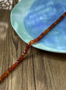 天然红玛瑙5mm切面方糖珠整串手工DIY串珠项链饰品配件材料X447