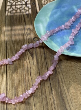 天然冰透粉水晶6*10mm有孔碎石手工diy串珠项链饰品配件材料X39