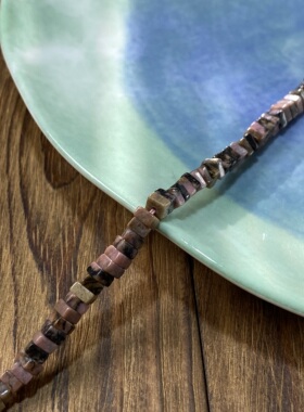天然黑线红纹4*2mm方糖散珠手工diy串珠手链项链饰品配件材料S671