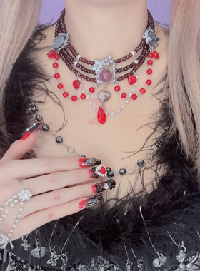 朋克摇滚多层红黑项链