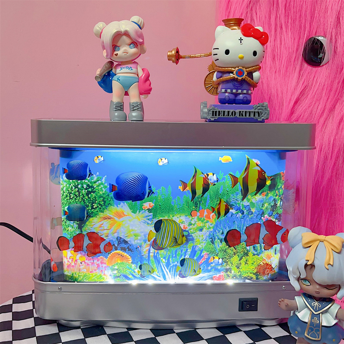 亚比亚文化Y2K古早LED造景迷你水族馆INS装饰灯台灯仿真鱼缸,淘宝优惠券,粉丝福利购,淘宝优惠卷