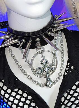朋克多层次十字架链条choker