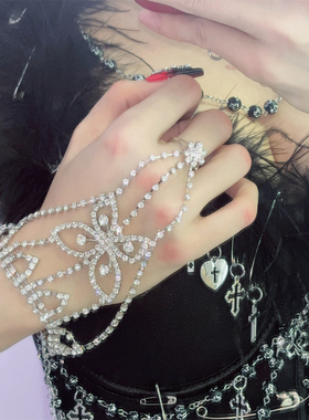 亚比小众水钻蝴蝶戒指手链