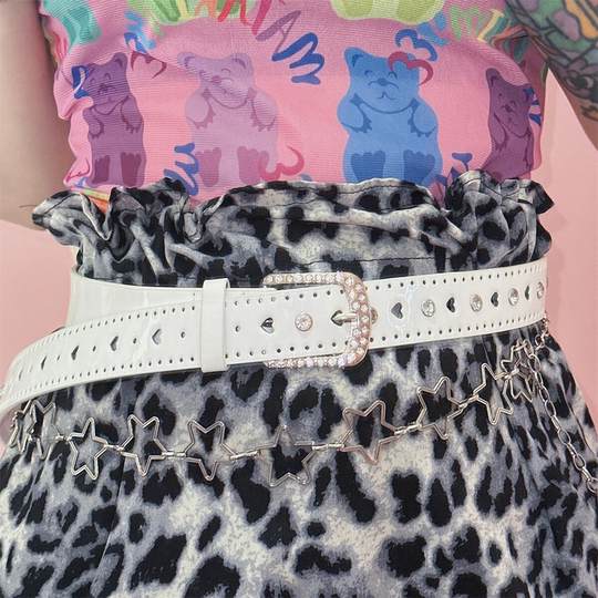 Y2K hot girl love rhinestone metal belt