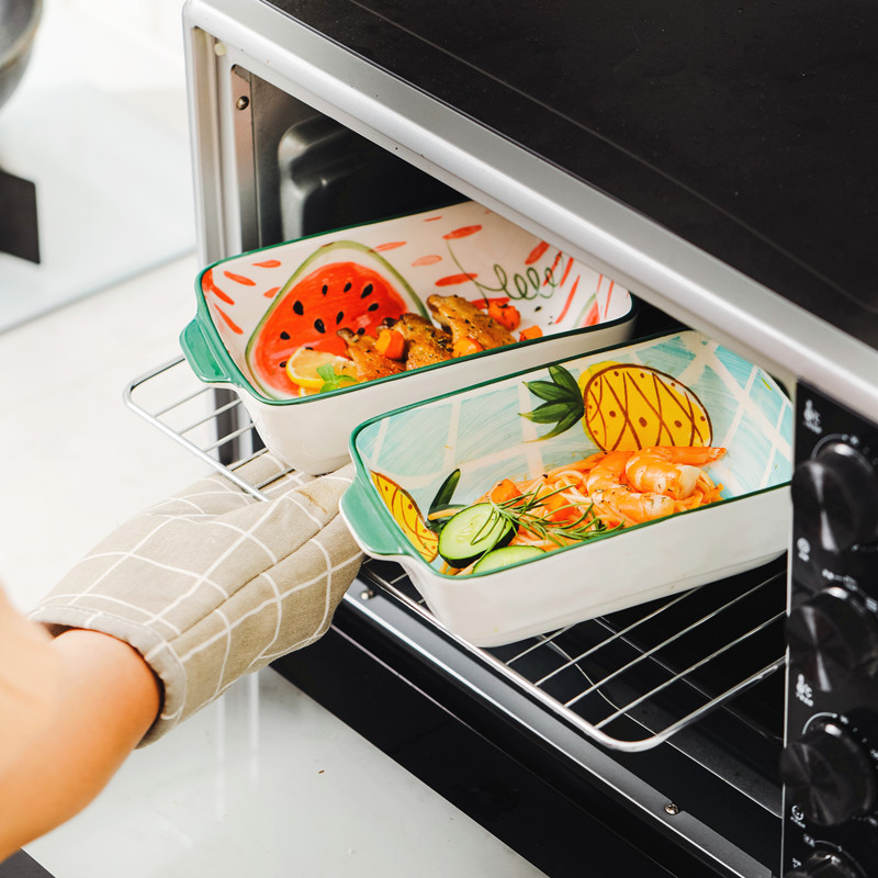 陶瓷双耳烤盘创意水果盘家用长方形芝士焗饭盘微波炉烤箱烘焙烤碗