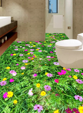 3d立体地板贴遮丑卫生间家用卧室防水贴纸自粘花草地贴画瓷砖装饰