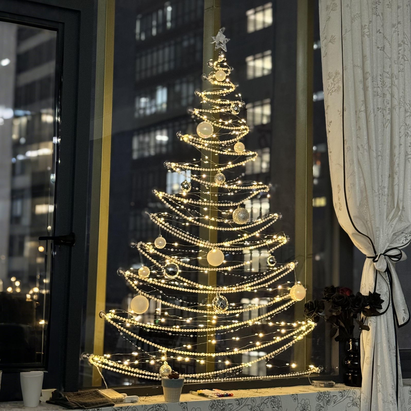 圣诞节装饰氛围客厅场景布置家用珍珠珠链手工diy窗户墙面圣诞树,淘宝优惠券,粉丝福利购,淘宝优惠卷