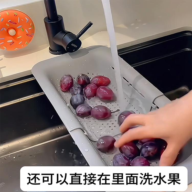 厨房伸缩沥水架双层洗菜盆水果滤水篮洗碗池碗筷收纳多功能置物架 - 图2