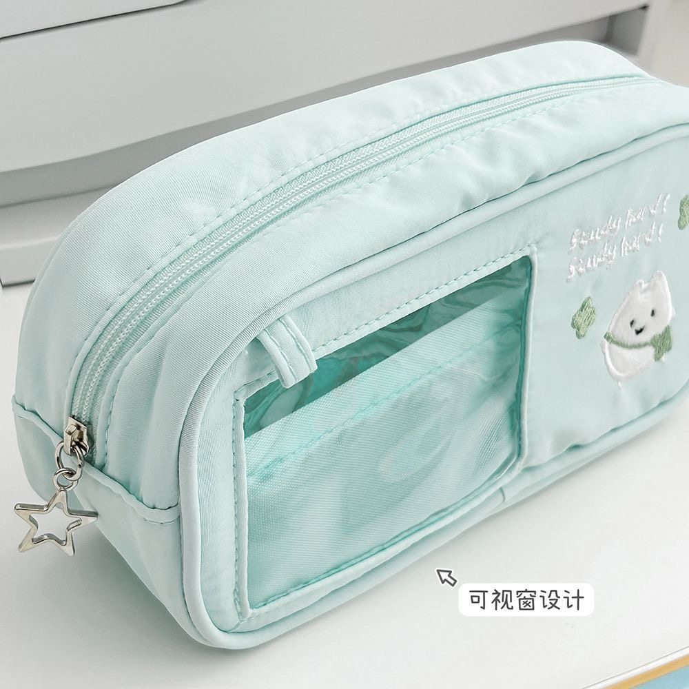 幸运四叶草大容量刺绣笔袋痛包初高中生文具收纳袋可视窗铅笔袋,淘宝优惠券,粉丝福利购,淘宝优惠卷