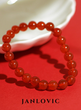 天然红玛瑙马年手链玉髓手串男女情侣款红色本命年转运新年礼物