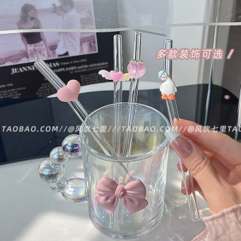 ເຟືອງແກ້ວໂປ່ງໃສ ins wind elbow juice milk straw stirring stick simple high temperature resistant glass straw