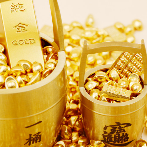 黄铜一桶金摆件聚宝盆招财进宝金条金块金币元宝铜钱家居装饰品 - 图0