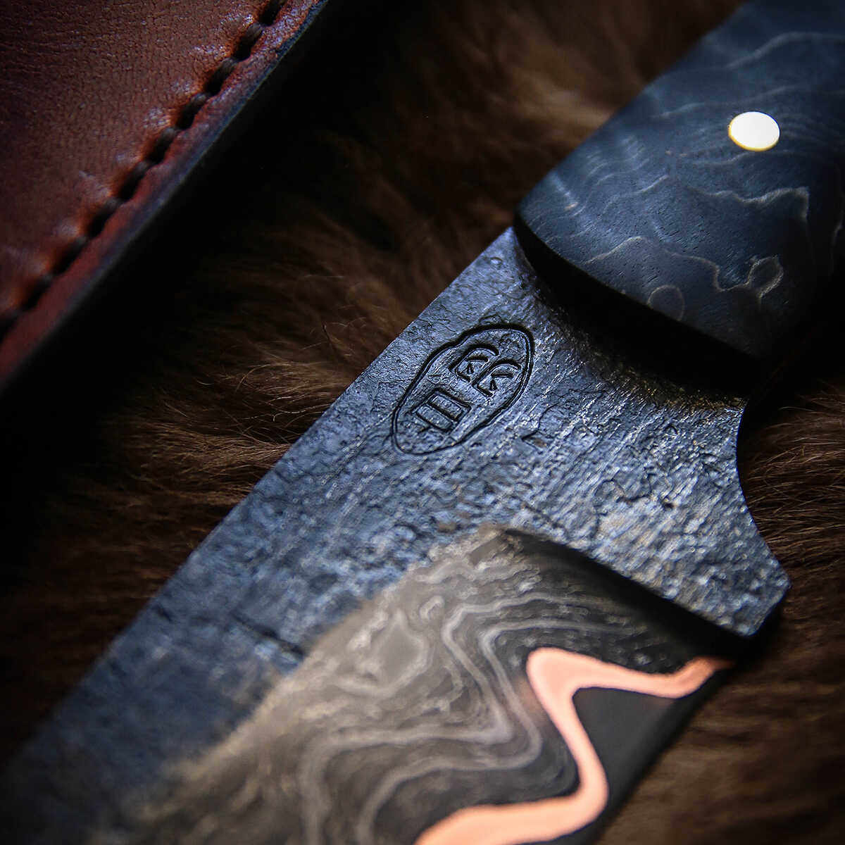 【刃物研究所】手工锻造钢罐大马士革夹铜户外小刀露营刀bc野营刀,淘宝优惠券,粉丝福利购,淘宝优惠卷