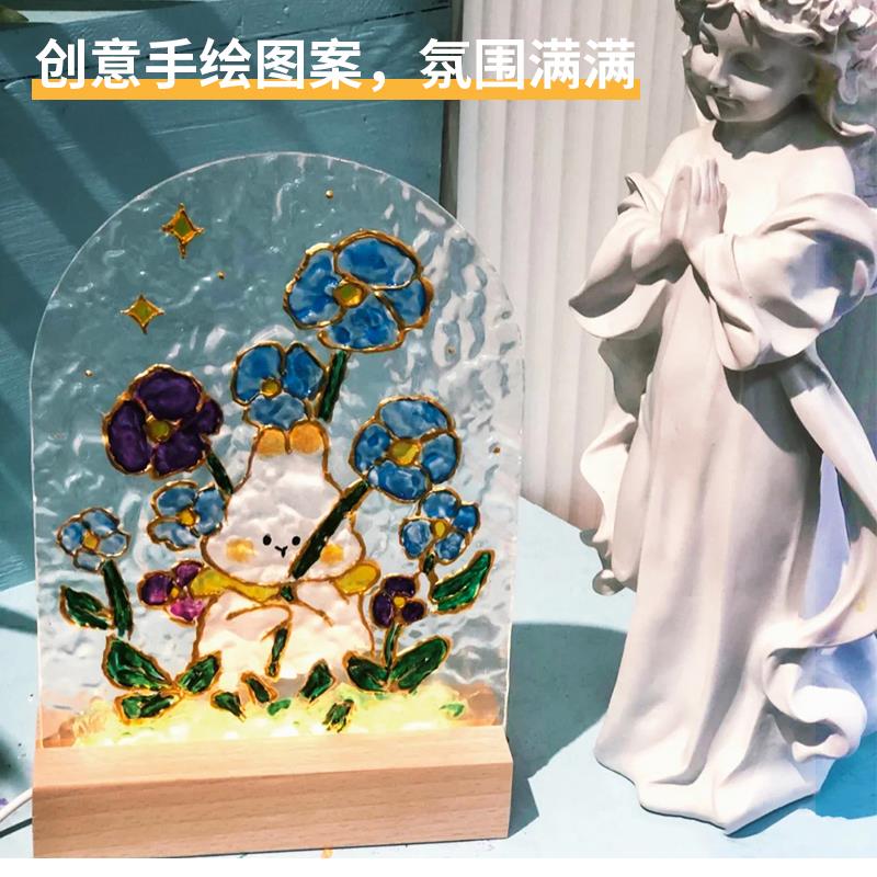 水波纹郁金香玻璃画小夜灯diy材料包儿童手工端午节团建活动礼物-图1