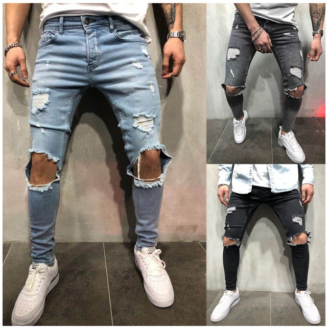Western style men summer fashion hole Jeans ripped trousers - 图1