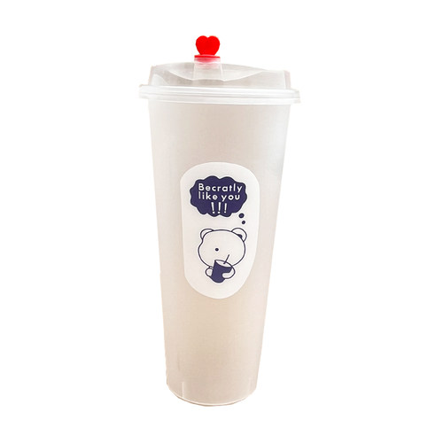 加厚一次性奶茶杯子商用500/700ml磨砂注塑杯塑料饮料杯带盖定制 - 图3