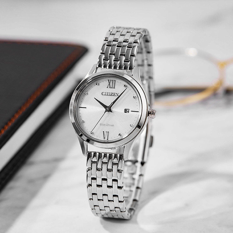 citizen女光动能时尚不锈钢钻轻奢 西铁城海外日韩腕表