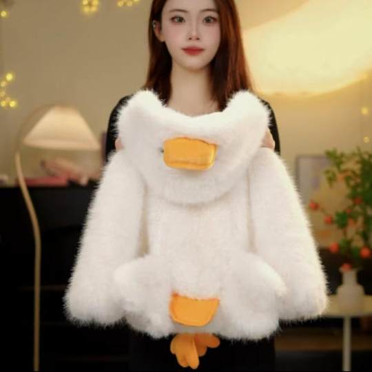 女童可爱鸭皮草外套2025新款连帽儿童加绒防貂毛毛衣宝宝保暖冬装