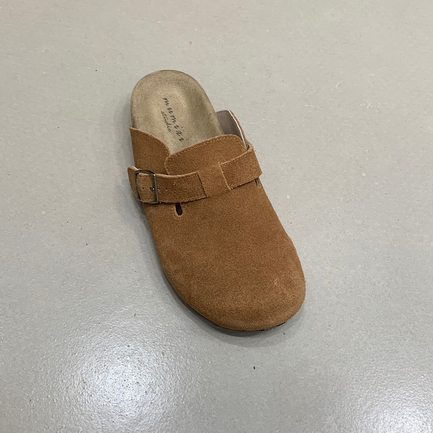 真皮复古搭扣包头半拖女外穿2025秋新款舒适懒人鞋厚底百搭勃肯鞋 - 图1