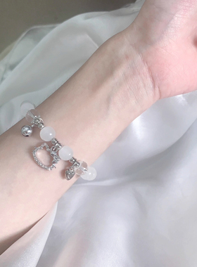 小众森系KT爱心仿琉璃串珠手链