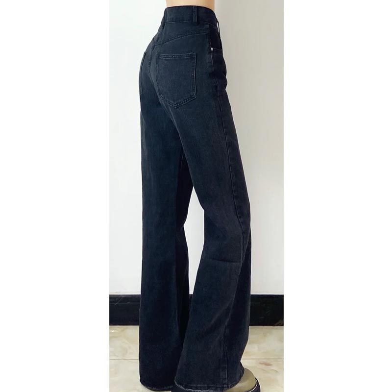 梨型身材黑色微喇叭裤秋冬牛仔裤 流行久久牛仔裤