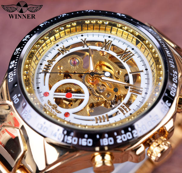 Men's automatic mechanical watch男金色全钢镂空全自动机械表-图1