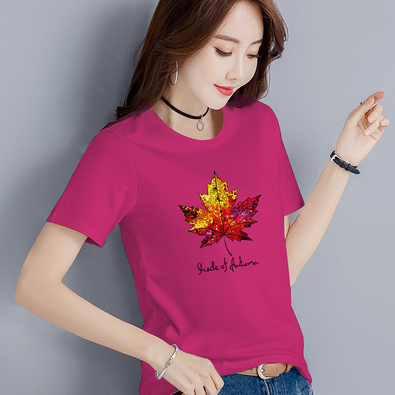 玫红色宽松短袖t恤女大码女装2019 贝米娜T恤