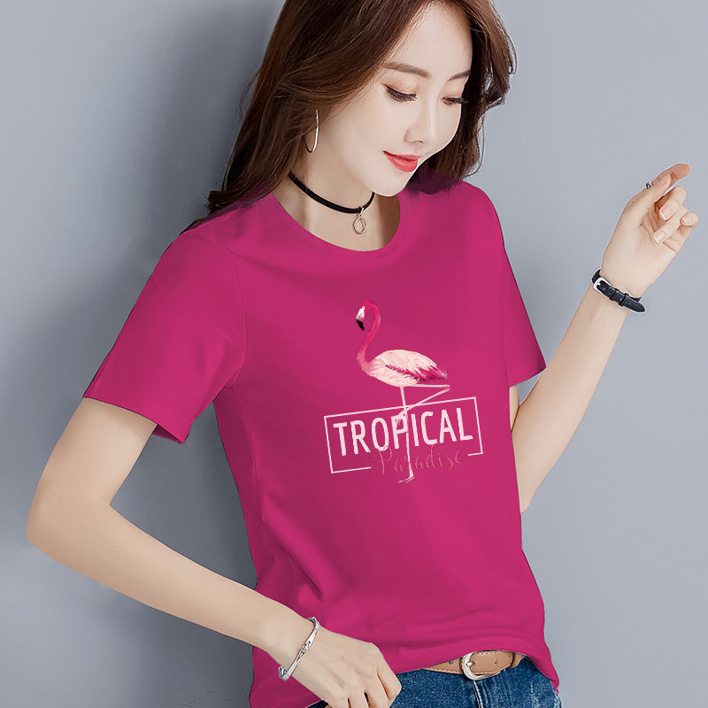 玫红色宽松短袖t恤女大码女装2019 贝米娜T恤