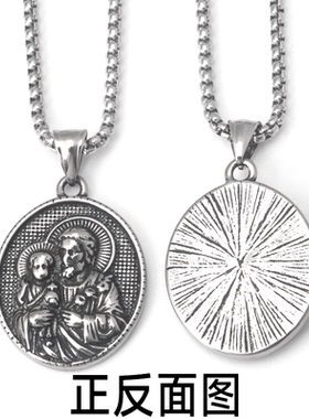 不锈钢复古古希腊神话人物像椭圆吊坠钛钢男女街头时尚长款项链