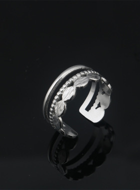 开口可调节戒指花纹图案钛钢饰品