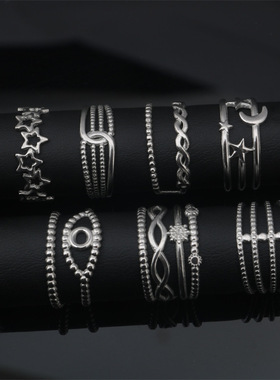 月亮星星开口可调节钛钢戒指配饰