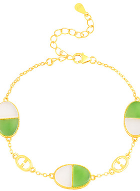 天然和田碧玉S925银镶玉高档手链