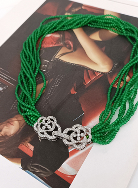 绿美人锁骨链绿色珠子项链