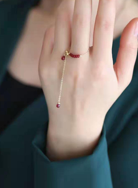 刻面红宝石戒指女时尚14k包金