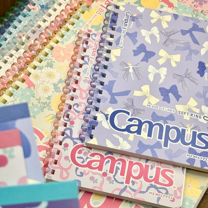国誉Campus蝴蝶结芭蕾笔记本高颜值学生用可180°平摊B5点线本做笔记学习文具套装软线圈本A6便携记事本mini - 图0