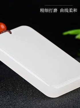 和田色玉白色平安无事牌男女款玉石挂件项链情侣玉佩百搭