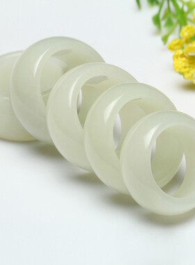 和田色白玉戒指 羊脂色玉昆仑色白玉指环男女款玉石戒指扳指百搭