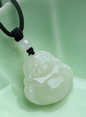 复古风气质白色弥勒佛吊坠大肚笑佛挂坠毛衣链时尚精美项链