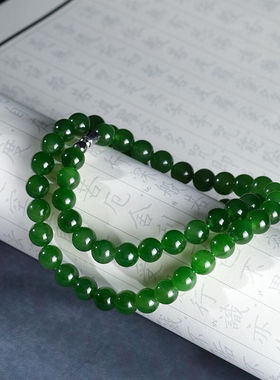 菠菜绿色项链圆珠女士新款项链链子绿色珍珠项链时尚百搭
