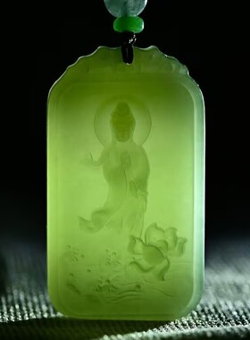 和田色吊坠观音佛吊坠男女款滴水观音玉石精雕观音吊坠百搭