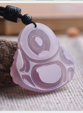 天然弥勒佛正品佛公玉石紫玛瑙A货玉佛女款吊坠笑佛项链玉坠证书