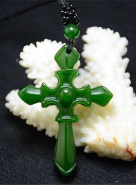 新款和田色玉石十字架吊坠男女款玉石挂件项链玉佩玉坠