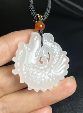 和田色玉鱼化龙吊坠项坠生肖龙挂件玉佩男女款礼物晴水项链