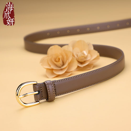 皮带女士真皮牛皮宽腰带针扣简约百搭装饰配裙子牛仔裤带休闲韩版 - 图2