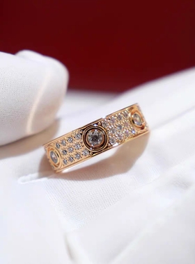 18K玫瑰金满天星镶钻平替戒指 AU750莫桑钻时尚百搭戒子