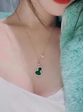 高级感满钻绿葫芦如意镶锆石项链吊坠福禄双本明年锁骨链百搭