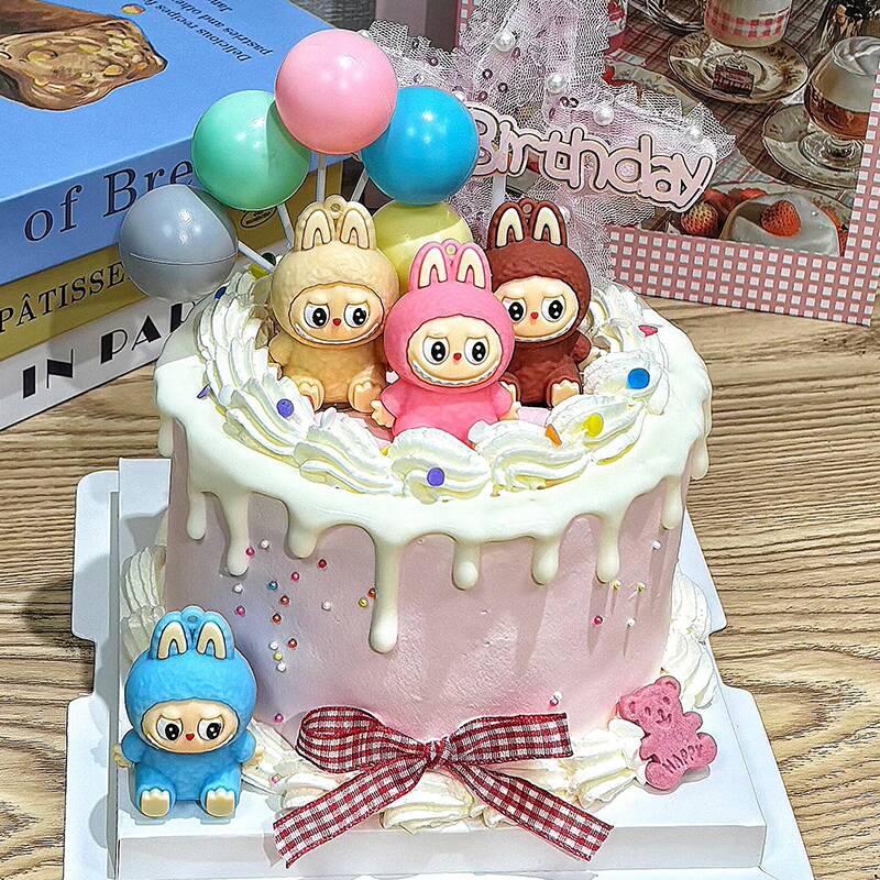布布bubu蛋糕装饰摆件可爱彩色小兔子儿童生日派对甜品插件配件 - 图1